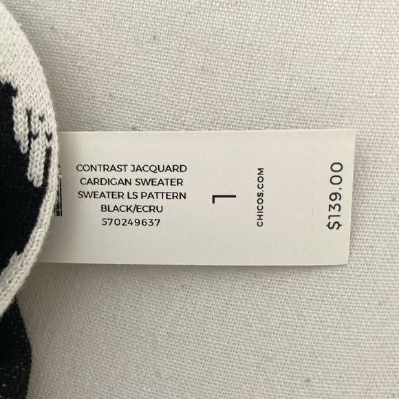 NWT Chico’s Contrast Jacquard Cardigan Size M - Picture 9 of 11